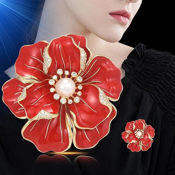 AILONMEI Red Rose Flower Brooches and Pins for Women Costume Jewelry Brooch Pins Broches Jewelry for Women Elegant Lady Pin