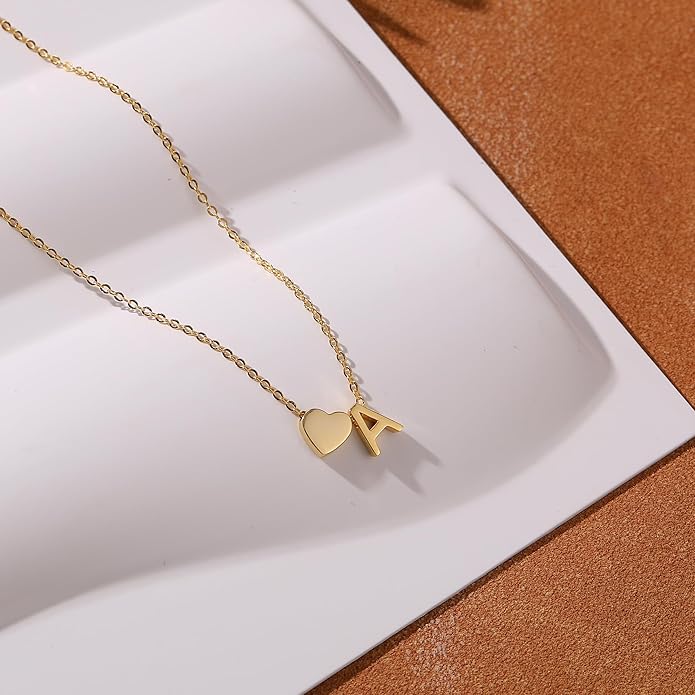 LOVECOM 14K Gold Plated Love Heart Initial Necklaces for Women Mother Daughter 925 Sterling Silver Letter Name A-Z Pendant Necklace Dainty Personalized Chain Necklace Valentines Jewelry Gifts