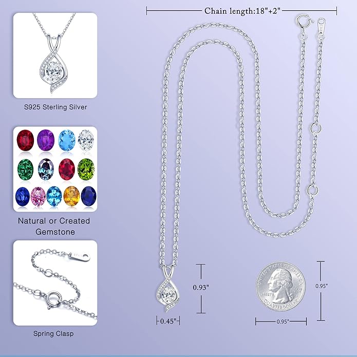 SMILEST Christmas Gifts for Women - 925 Sterling Silver Oval Sparkle Birthstone Pendant Necklace, Gemstone Pendant Anniversary Birthday Gifts for Women Wife Girlfriend Mom Grandma Birthstone Necklace