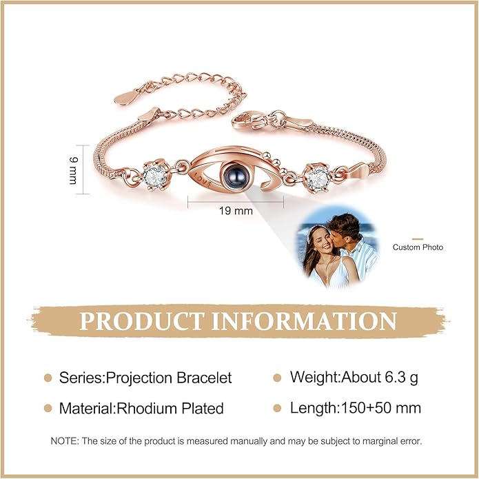 ROSI Personalized Bracelets with Picture Inside, Custom Projection Bracelets with Photos, Picture Bracelet Personalized Photo Gifts, Memorial Gifts for Women Mom Family Couple Girl