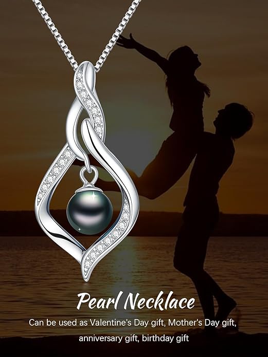 KANNSOAR Tahitian Black Pearl AAAA 18K Gold Plated Sterling Silver Pendant Necklace for Women Wife Mom Girlfriend Valentine Her Jewelry Gift for Anniversary Birthday Christmas