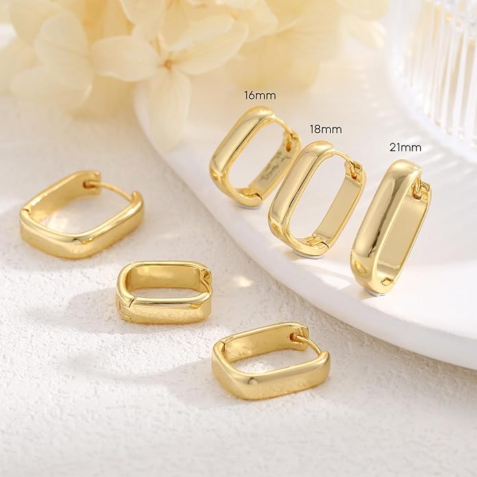 3Pairs Gold Hoop Earrings Set for Women, 14K Gold Plated Hypoallergenic Small Huggie Hoops Earrings for Women Trendy, Chunky Gold Earring Jewelry Gifts