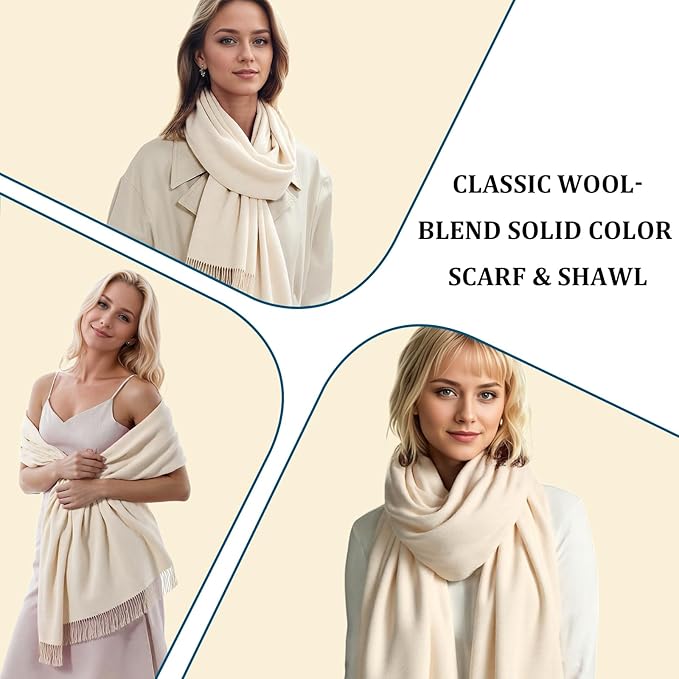 Temminc Winter Scarf for Women - Soft Warm Pashmina Shawl Wrap, Lightweight Fashion Blanket Travel Shawl, Solid Color Scarf