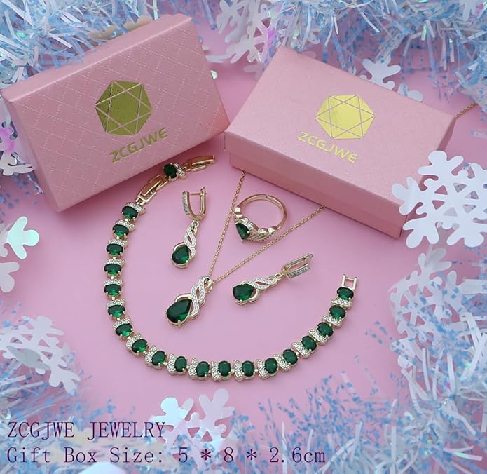 ZCGJWE Wedding Jewelry Set for Women Gem Necklace Earrings Bracelet Luxury Jewelry Set Birthday Valentine's Day Mother's Day Christmas Prom Jewelry Gift
