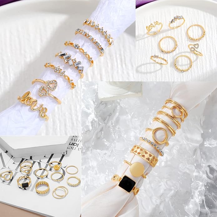 IFKM Gold Knuckle Rings Set For Women Vintage Stackable Joint Finger Midi Rings Dainty Cubic Zirconia Crystal Simple Twist Hollow Cute Rings Pack Jewelry Gift