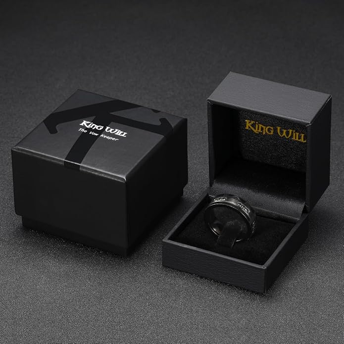 King Will Mens Tungsten Wedding Band with Cubic Zircon Inlay 7mm/8mm Flat Cut Comfort Fit Engagement Rings
