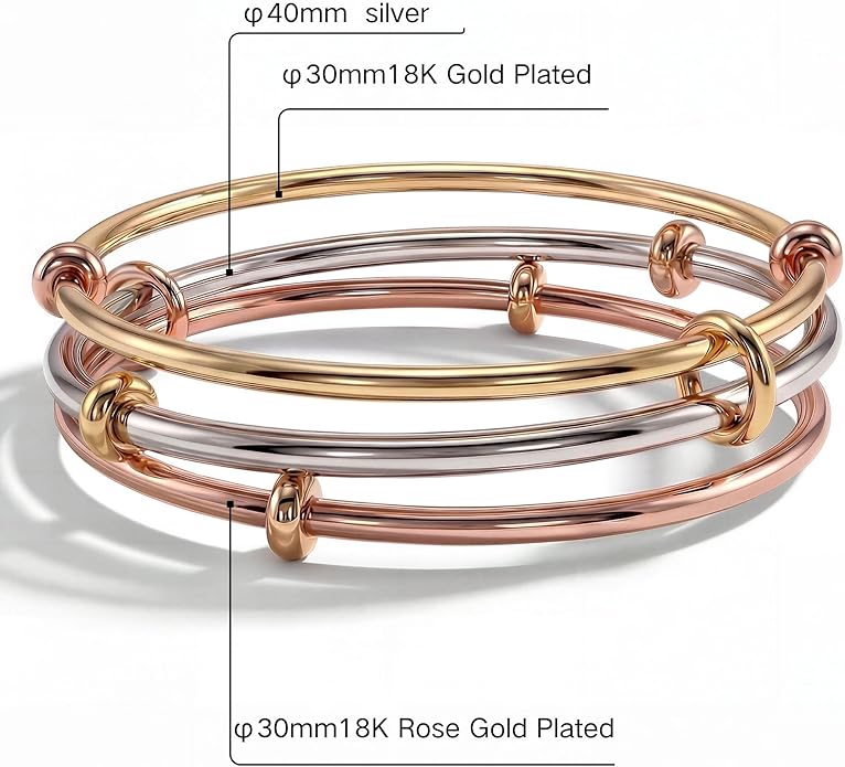 Musishiyu Gold Bracelets for Women Stacking Bangle - 18K Mixed Metal Tri-Color Rolling Interlocking Bands, Cubic Zirconia Fidget Anxiety Jewelry, Valentine's Galentine's Day Gifts (Love, Loyalty, Friendship)