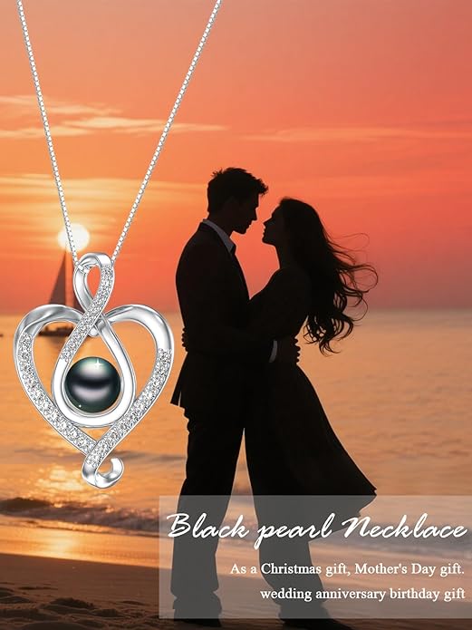 Tahitian Black Pearl Necklace Infinity Gifts for Women Wife Wedding Birthday Anniversary Jewelry Valentines Christmas Day Gifts 925 Sterling Silver