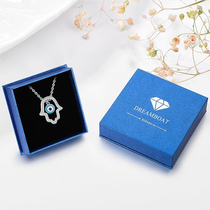 Dreamboat Sterling Silver Evil Eye Necklace for Women Protection Necklace Hamsa Nazar Mal De Ojo Turco Spiritual Jewelry Evil Eye Gifts