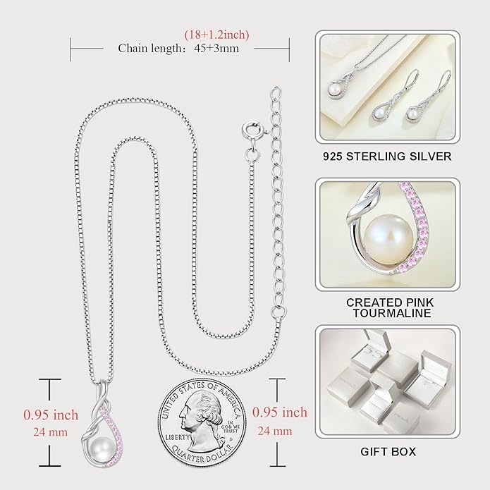 STARCHENIE Freshwater Cultured Pearl Necklace for Women 925 Sterling Silver Infinity Birthstones Pendant Birthday Anniversary Jewelry