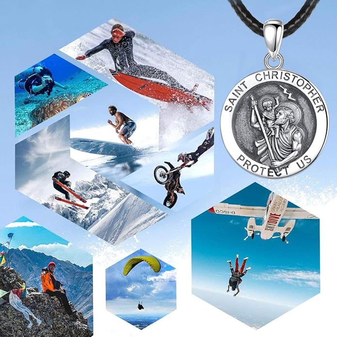 EUDORA 925 Sterling Silver St Christopher/St Benedict/St Michael/Virgin Mary/San Judas Tadeo/Good Shepherd Cross/Archangel Necklace Medal Pendant Protection Religious Amulet Jewelry For Men Women