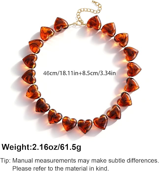 YUJIE Chunky Heart Penadnt Necklace for Women- Exaggerated Statement Puff Heart Necklace with Acrylic Beaded Chain