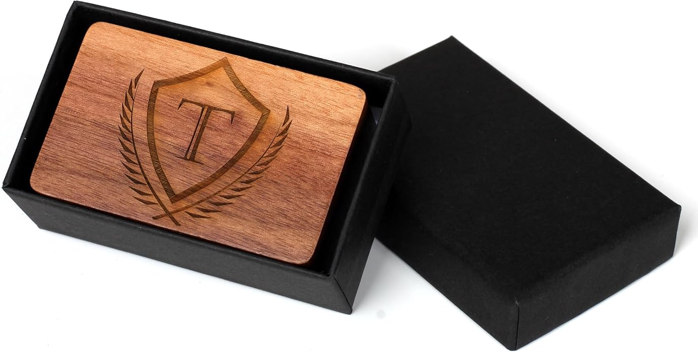 Mens Initial Cufflinks and Tie Clip A-Z Alphabet Letter Black Stainless Cuff Links Tie Bar with Engraved Walnut Wood Box Groom Groomsman Wedding Set
