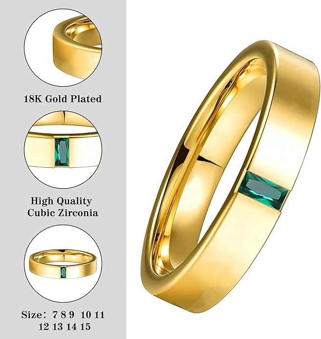 JSJOY Gold Rings that Don't Tarnish Mens Wedding Band Promise Rings Emerald Cut Engagement Ring Wedding Gifts for Newlyweds Husband Birthday Gifts for Men Him Boyfriend