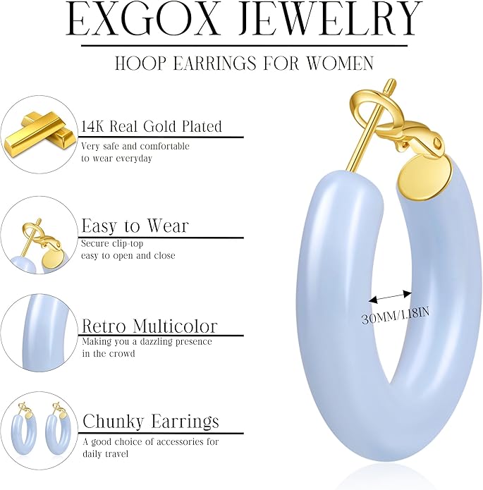EXGOX 5mm Wide Gold Hoop Earrings for Women,Sterling Silver Hoop Earrings Large Silver Hoop Earrings Hypoallergenic Lightweight 14K Real Gold Plated Big Hoop Earrings for Women 30/40/50/60/70mm