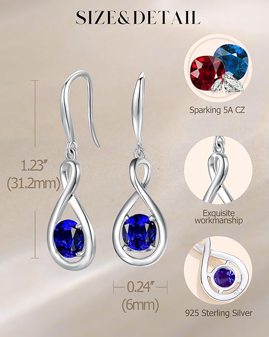 FANCIME Dangle Drop Earrings 925 Sterling Silver Dainty Infinity Round Gemstone Birthstone Jewelry Birthday Gifts for Her Women