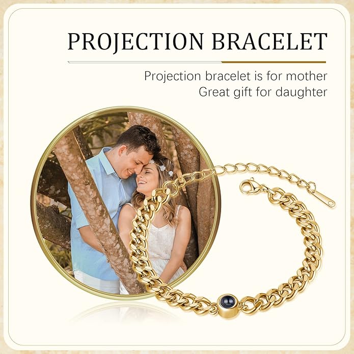 ROSI Personalized Bracelets with Picture Inside, Custom Projection Bracelets with Photos, Picture Bracelet Personalized Photo Gifts, Memorial Gifts for Women Mom Family Couple Girl