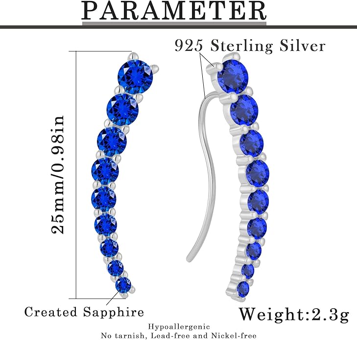 Climber Earrings for Women 925 Sterling Silver Ear Crawler Earrings White/Yellow/Rose Gold Plated Cubic Zirconia Earrings Jewelry