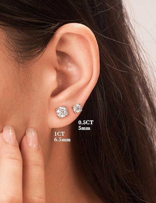 IMOLOVE Moissanite Stud Earrings for Women in Sterling Silver Hypoallergenic 1-3CT D Color Round Cut Moissante Earrings