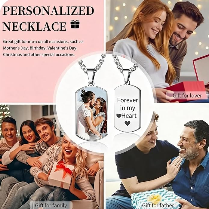 CLYLIFE Picture Necklace Personalized Photo,Custom Disc/Heart Pendant for Men Women Dad Mom Customized Necklace with Chain Photos Memorial Gifts for Mother's Day, Birthday, Anniversary
