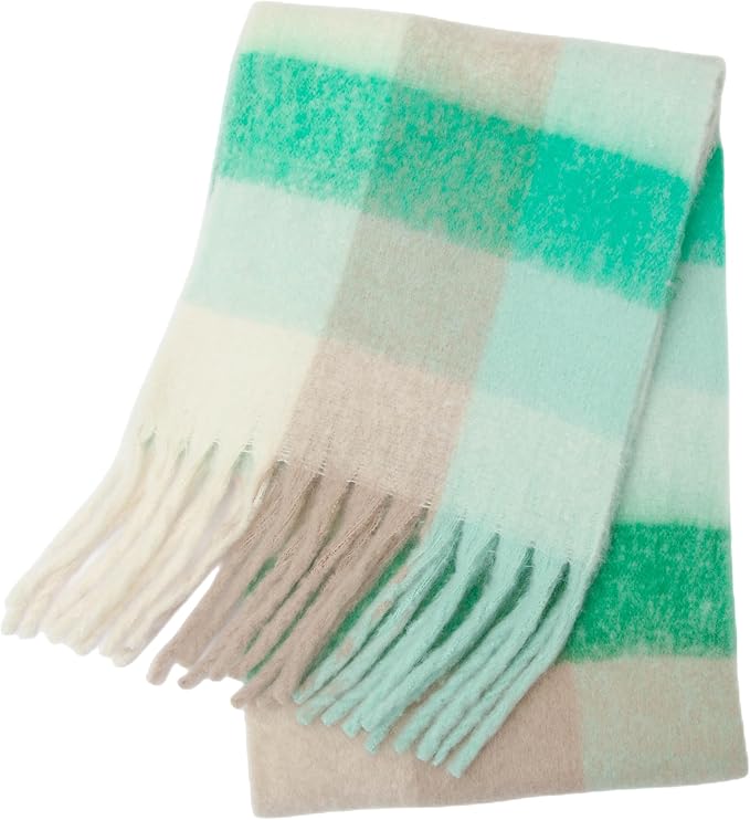 SHOHOKU Large Chunky Plaid Scarf Coloured Checked Oversized Scarf Tassel Soft Fall Winter Thick Warm Shawl Women