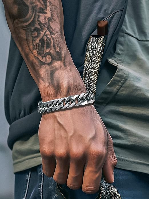 Richsteel Cuban Link Chain Bracelets 8/12/17mm Width Stainless Steel Chain Wrist Bracelets for Men, 7.4/8.2/9 Inch Length Classic Jewelry for Christmas/Valentine's Day/Birthday