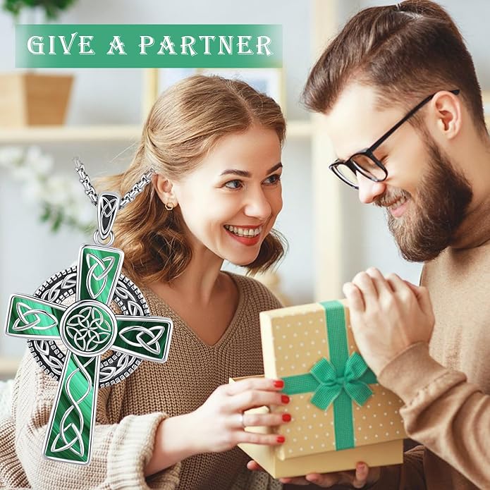 Midir&Etain Celtic Cross Necklace 925 Sterling Silver Cross Pendant Necklace Celtic Viking Irish Jewelry Religious Protective Gift for Men Women