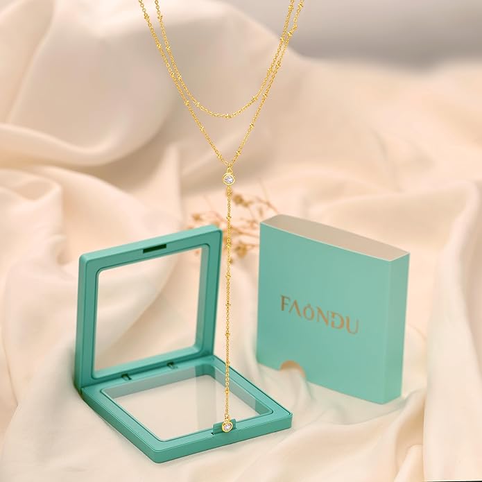 Lariat Long Necklace for Women Trendy Layered Y Necklace Dainty Pendant Drop Dangle Necklace Y-Shaped Necklace Simple CZ Necklace for Women Jewelry