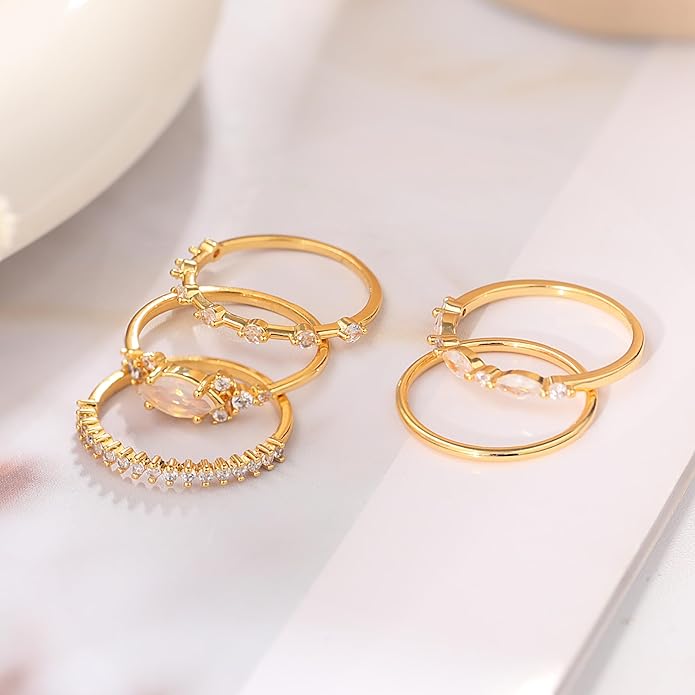 Honsny Stackable Gold Rings for Women Set Dainty 18K Gold Plated Cubic Zirconia Thumb Rings Thin Eternity Engagement Rings