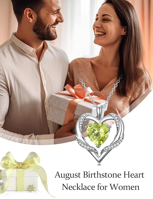 WINNICACA Birthday Gift for Mom Heart Necklace for Women 925 Sterling Silver Birthstone Necklace Jewelry Gift for Women Wife Her Girlfriend Sister