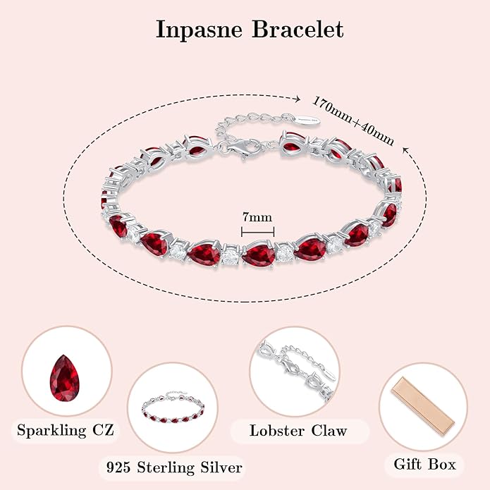 Birthstone Tennis Bracelet for Women 925 Sterling Silver Pear Shaped Gemstone Jewelry Gifts for Her