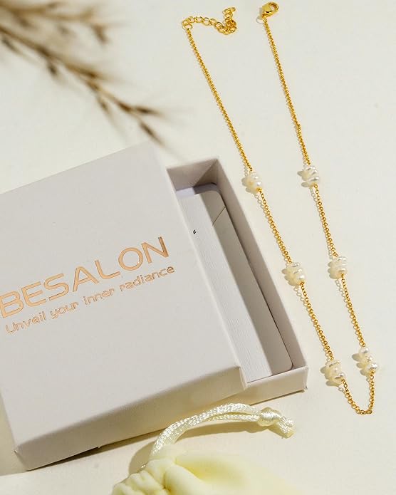 Gold Pearl Necklace for Women, Chunky 18K Gold Plated Layered Choker Chain - Double Layered Pearl Necklace, Trendy Gold Jewelry Birthday Gifts