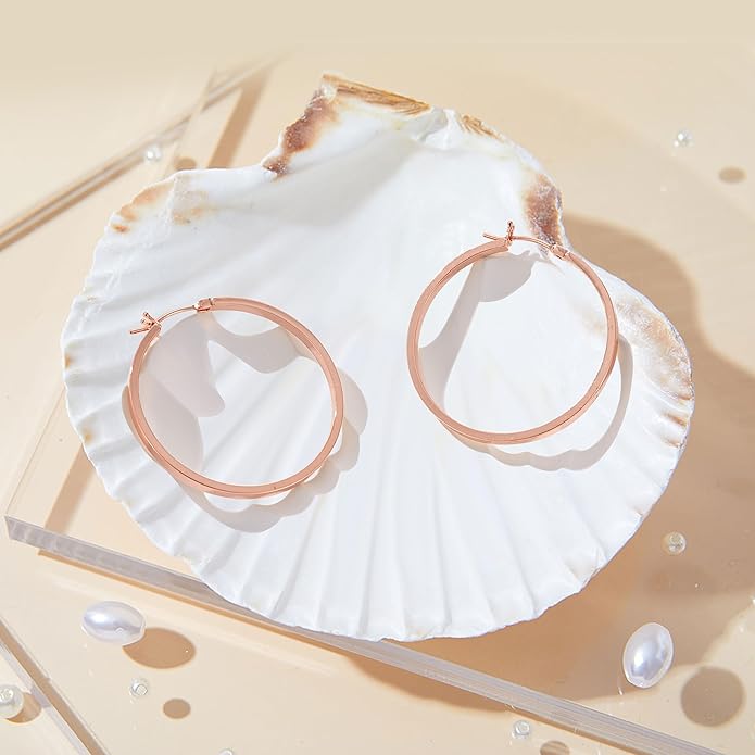 Gacimy Flatted Hoop Earrings for Women 14K Gold Plated with 925 Sterling Silver Post