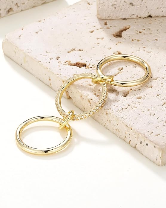 Gold Stackable Rings for Women, Non Tarnish 14K Gold Plated Cubic Zirconia Mixed Metals Stacking Connected Rings Set Jewelry Gifts