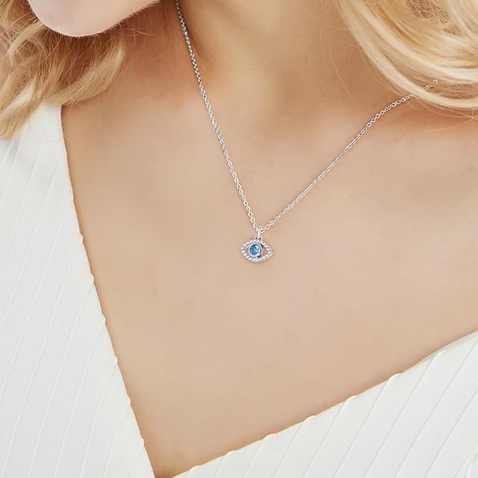 White Gold 14K Gold Plated Necklaces for Women Evil Eye Necklace for Women Girls Evil Eye Hamsa Hand of Fatima Pendant Necklace Good Luck Necklace Jewelry