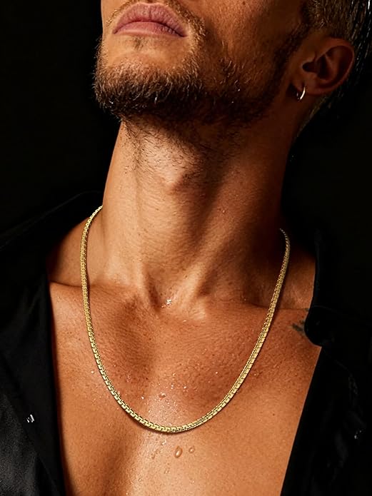 Richsteel Stainless Steel Mens Flat Link Chain Necklace, Black/Gold/Steel Chain for men, 2mm/4mm/6mm Width, No Tarnish & Hypoallergenic Hip Hop Jewelry, 18"-30" Length