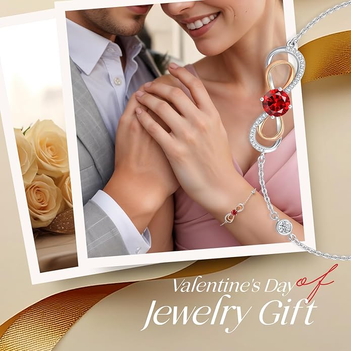 LOUISA SECRET Rose Gold Infinity Heart Bracelet for Women, Adjustable Chain 925 Sterling Silver Link Birthstone Bracelets, Best Anniversary Birthday Jewelry Gifts for Women Mom Wife Her