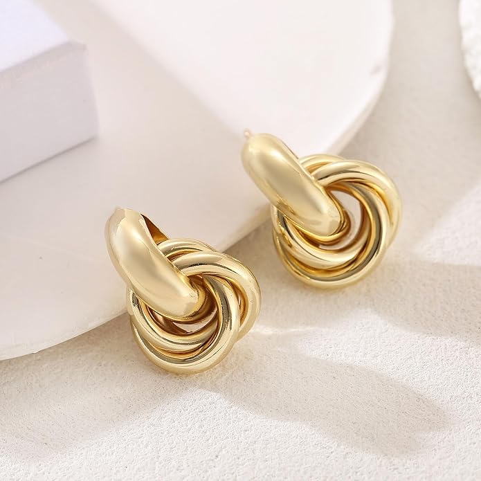 14K Gold Plated Knot Earrings for Women Gold Silver Earrings Heart Link Drop Dangle Earring Chunky Golden Knotted Statement Jewelry