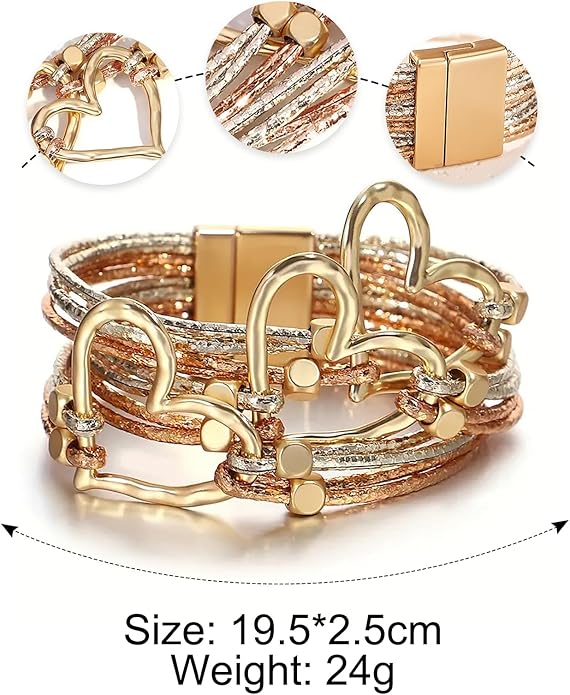 Fesciory Leather Wrap Bracelets for Women, Boho Leopard Multi-Layer Crystal Beads Cuff Bracelet Jewelry