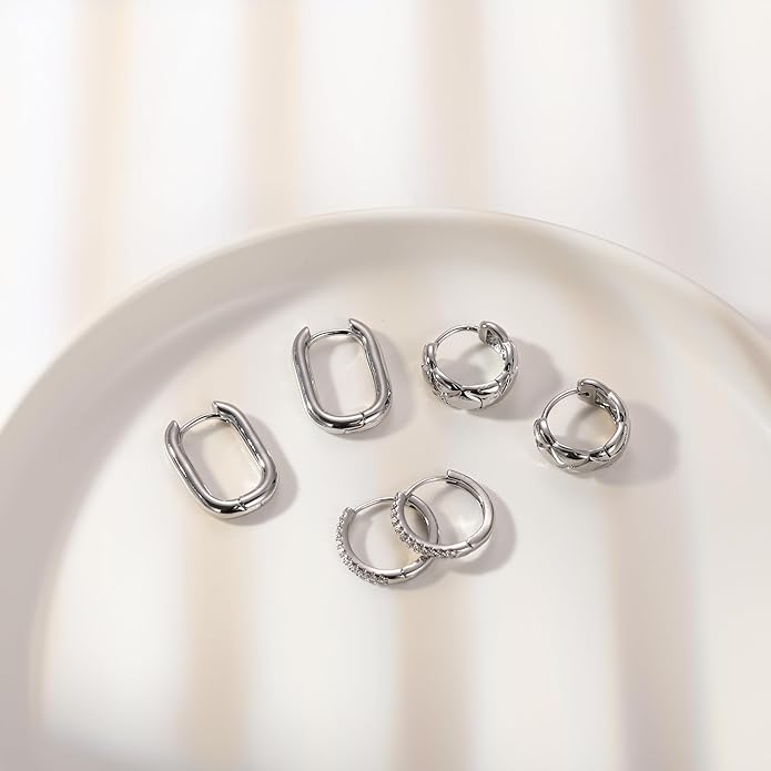 MIDEEO Gold/Sliver Chunky Hoop Earrings Set for Women, 14K Gold Plated Twisted Huggie Hoop Earring Hypoallergenic Thick Open Lightweight Chunky Hoop Earrings Jewelry for Gifts