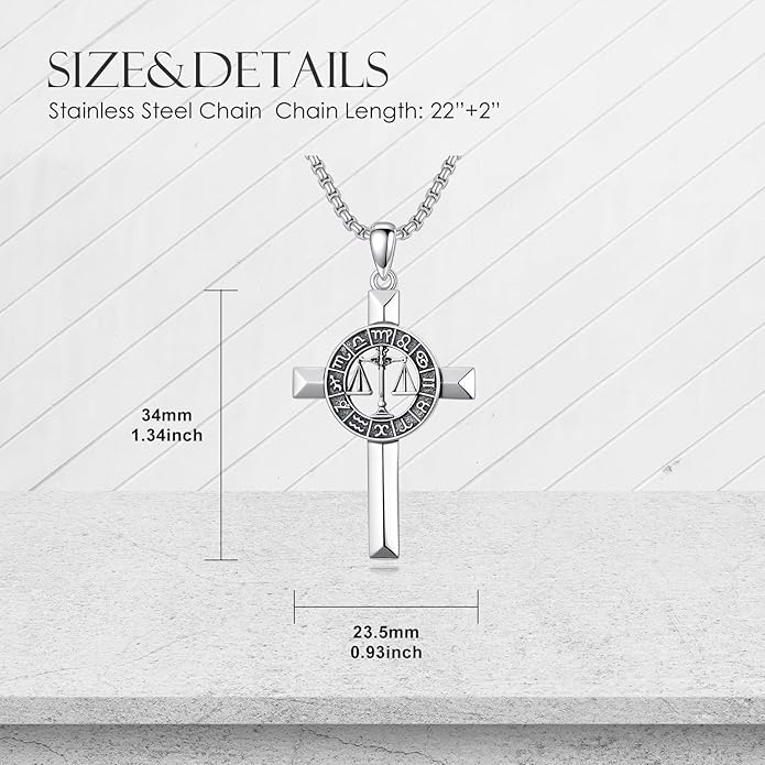 MEIDERBO Cross Zodiac Necklace 925 Sterling Silver 12 Constellation Horoscope Astrology Pendant Necklace Zodiac Sign Jewelry Gifts for Men Women