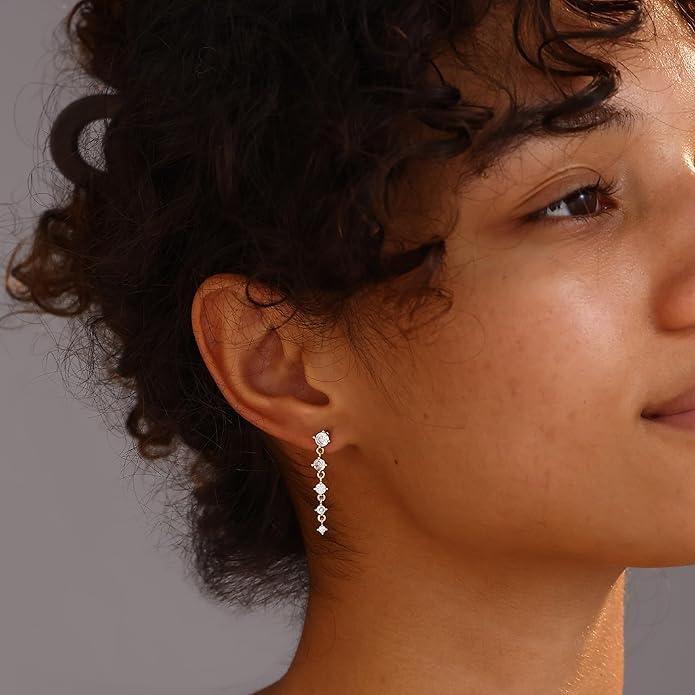 14K Gold Plated Butterfly Dangle Earrings for Women - Dainty, Trendy, Hypoallergenic CZ Drop Earrings - Simple Long Dangling Jewelry