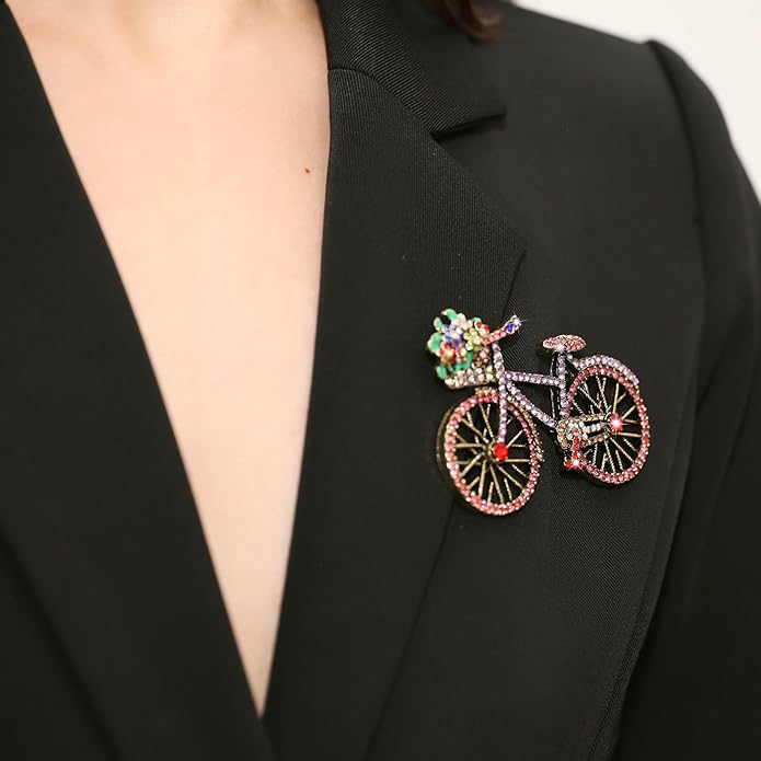 Crystal Rhinestone Creative Bicycles Brooch Pin for Women Retro Elegant Handmade Blue Brooches Pins Classic Wedding Fashion Jewelry Accessories Gift