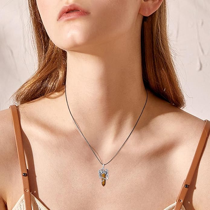 REDSUN 925 Sterling Silver Dragon Pendant Necklace Viking Dragon with Obsidian/Opal Protection Jewelry Gifts for Men Women Her Him Birthday Valentines Day Gifts