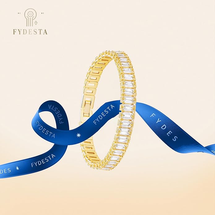 14K Gold Plated Tennis Bracelet for Women – Classic CZ Link Design, Fits 6.0"–7.2" Wrists – Stylish Sparkling Jewelry Gift, Timeless Tennis Bracelets for Women