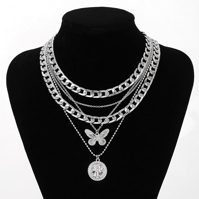 MJartoria Layered Necklaces for Women Trendy Retro Coin Pendant Necklace Dainty Chunky Chain Choker Necklaces for Jewelry Birthday Gifts