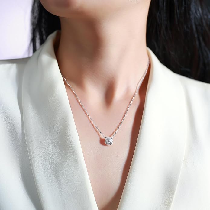 Sterling Silver Lab Grown Diamond Halo Pendant Necklace, Chain Included,ideal gift for anniversaries, birthdays, or any milestone celebration
