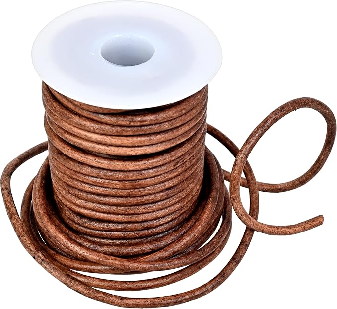 GENIQUE Real/Genuine Round Leather String Cord for Necklace, Bracelets, Jewellery, Braiding (3mm, Saddle Brown Distressed)