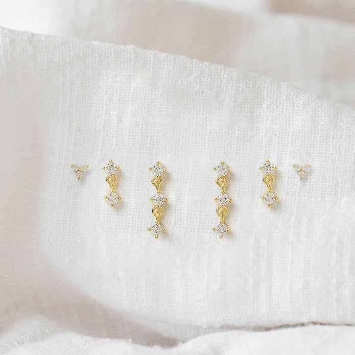 Gold Plated Earrings for Women, 14k Gold Plated Earring Stack Hypoallergenic Pearl Drop Earring Dainty Earrings for Women Trendy Cute Small Huggie Hoop Earring Fashion Womens Jewelry