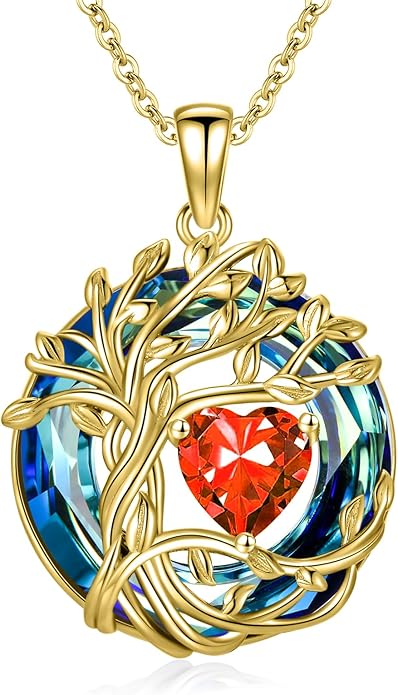 TOUPOP Christmas Gifts Tree of Life Birthstone Necklace 925 Sterling Silver Pendant Austrian Crystal Jewelry Anniversary Birthday Gifts for Women Mom Her Wife
